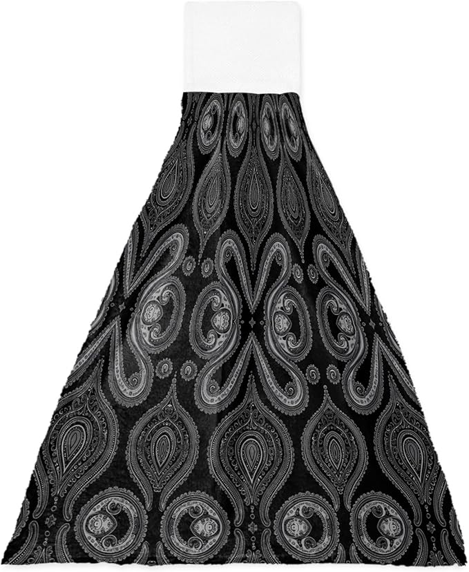 Alandar Home Kitchen Tie Towel Set of 1, Traditional Paisley Vintage Flower Absorbent Soft Hand Towels for Bathroom Hanging Towels, Oriental Themed Pattern Fast Drying Cleaning Cloth with Loop