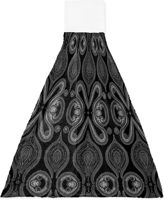 Alandar Home Kitchen Tie Towel Set of 1, Traditional Paisley Vintage Flower Absorbent Soft Hand Towels for Bathroom Hanging Towels, Oriental Themed Pattern Fast Drying Cleaning Cloth with Loop