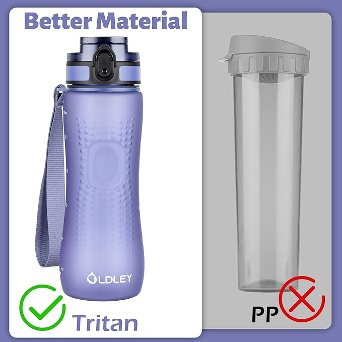 OLDLEY 25 oz Water Bottle, Motivational Water Bottle with Time Marker, Sports Water Bottle With Strap, Leakproof & BPA Free Large Water Bottles for School, Gym, Travel, Outdoor, Tritan,Purple