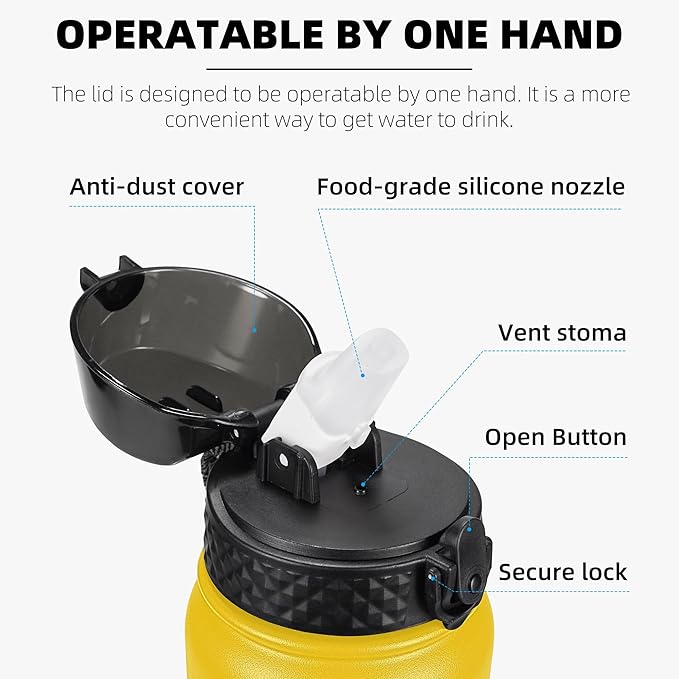 Fanhaw 32 oz Insulated Stainless Steel Water Bottle with Straw Lid, Leakproof Sports Bottle for Men, Women & Teens (Yellow)