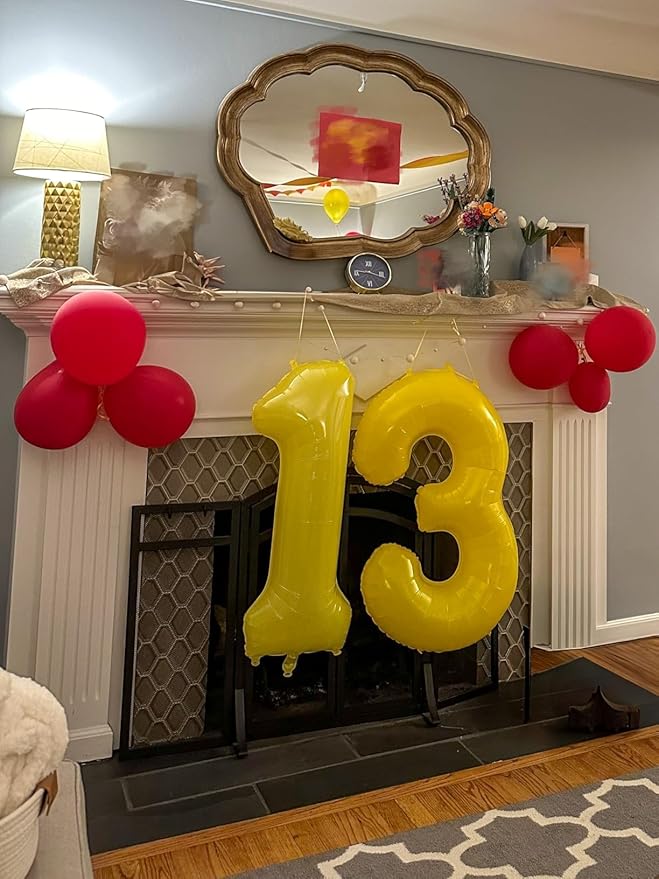 40 Inch Number Balloon, Happy Birthday Balloon for 3th Girls Boys Babies, Yellow Number Balloons for 3, 13, 23, 30 Singles Wedding Anniversaries Party