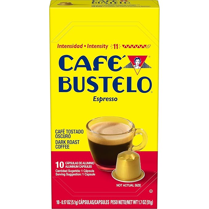 Café Bustelo Aluminum Espresso Capsules, Dark Roast Coffee, Nespresso Original Line Compatible, Intensity 11, 10 Count (Pack of 8)