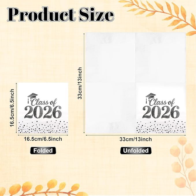 Graduation Napkins - Class of 2026 Napkins Disposable Paper Napkins Congrats Grad Cocktail Napkins Graduation Decorations 2026 Black Napkins Hand Towels for College Graduation Party Decorations 50 Pcs