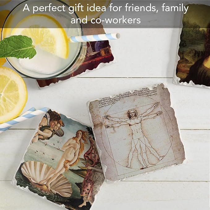 Thirstystone Renaissance Collection 4 Pack Assorted Tumbled Tile Stone Coasters with Protective Cork Backing Manufactured in The USA Absorbent Easily Wipes Clean