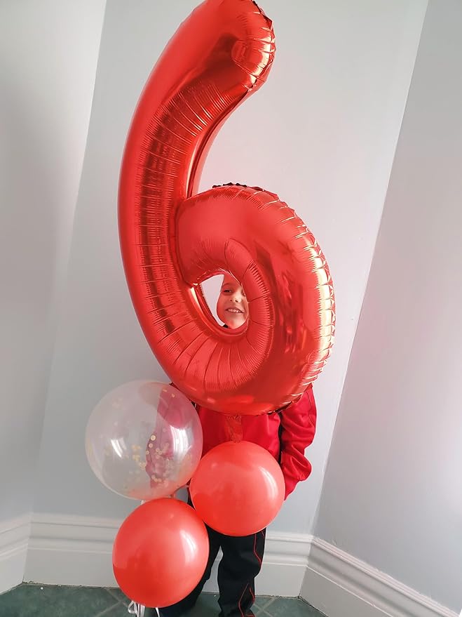 Number 6 Balloon 40 Inch, 6 7 Six Seven Birthday Decorations, 6th Birthday Balloon for Men Women, Red 16 60 61 65 Numbers Balloons Graduations Anniversary Supplies