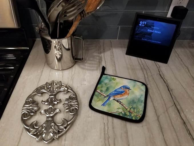 Caroline's Treasures New York Eastern Bluebird Pair of Pot Holders Kitchen Heat Resistant Pot Holders Sets Oven Hot Pads for Cooking Baking BBQ, 7 1/2 x 7 1/2