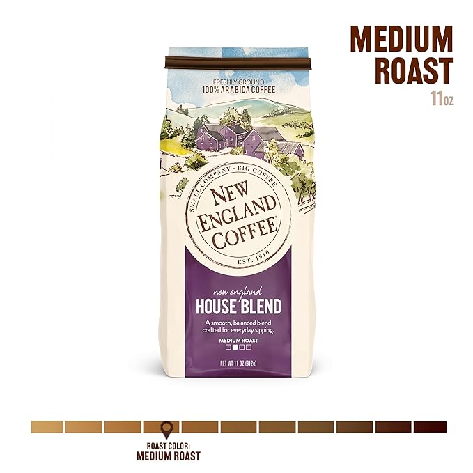 New England Coffee House Blend Medium Roast Ground Coffee, 11oz Bag (Pack of 1)