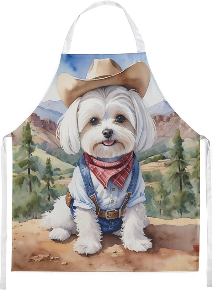Caroline's Treasures Maltese Cowboy Welcome Apron Cooking Kitchen Server Baking Crafts Gardening for Adult Women Men, Unisex, Large, Multicolor