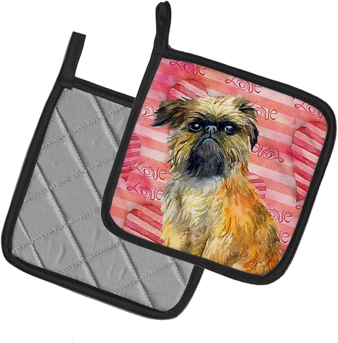 Caroline's Treasures BB9774PTHD Brussels Griffon Love Pair of Pot Holders, Red Kitchen Heat Resistant Pot Holders Sets Oven Hot Pads for Cooking Baking BBQ, 7 1/2 x 7 1/2