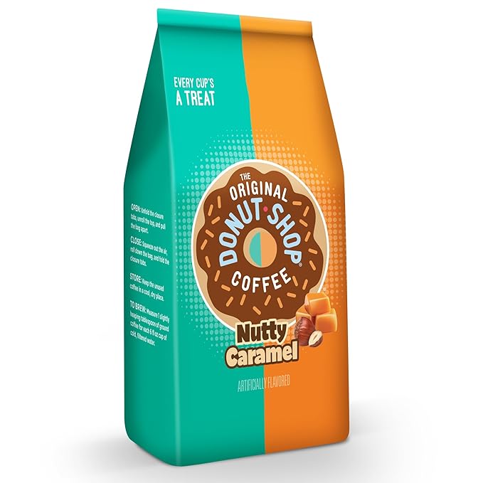The Original Donut Shop Coffee, Nutty Caramel, Medium Roast, Flavored Ground Coffee, 12 oz Bag