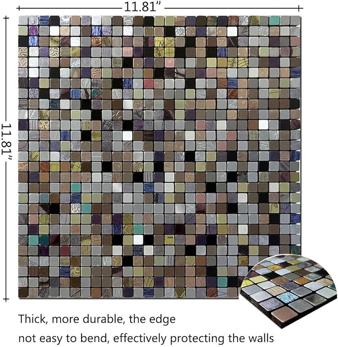 10 Sheets Peel and Stick Backsplash Tile, Self-Adhesive Mosaic Tile, Stick on Kitchen, Bathroom Vanities, Fireplace Décor, Laundry Table (10, Mixed-1)