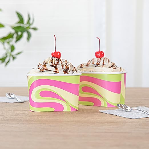 Coppetta 12 Ounce Dessert Cups, 50 Greaseproof Ice Cream Cups - Lids Sold Separately, For Hot And Cold Foods, Pastel Groove Paper Yogurt Bowls, Disposable, Sturdy - Restaurantware