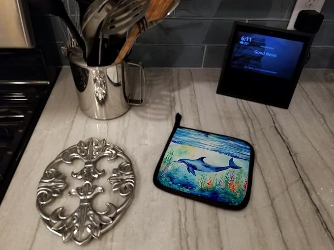 Caroline's Treasures Dolphin Pair of Pot Holders Kitchen Heat Resistant Pot Holders Sets Oven Hot Pads for Cooking Baking BBQ, 7 1/2 x 7 1/2