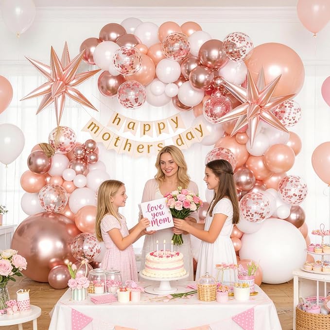KARLURE Rose Gold Balloons Arch Kit with Metallic Rose Gold Confetti Balloons for Mothers Day Decorations Baby Shower Bridal Shower Wedding Birthday Party 2026 Graduation Anniversary Decorations