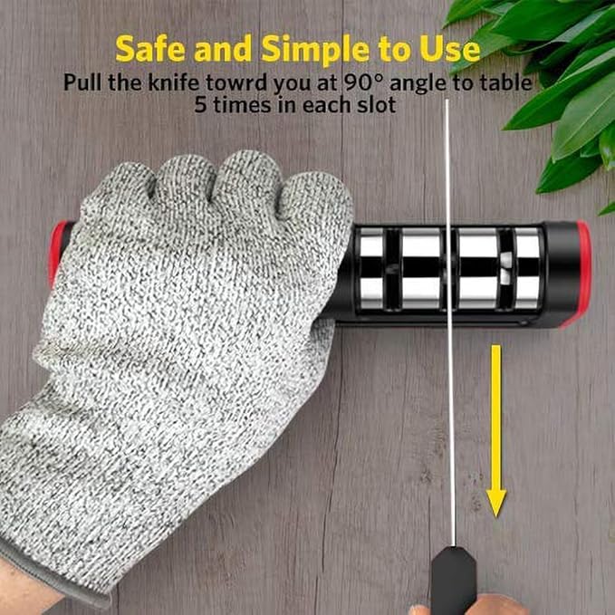 Grill-A-Sharp | Kitchen Knife Sharpener 3-Stage Tungsten Steel, Diamond Grind, Ceramic Stones, Manual Kitchen Knife Sharpener (GLOVE NOT INCLUDED)