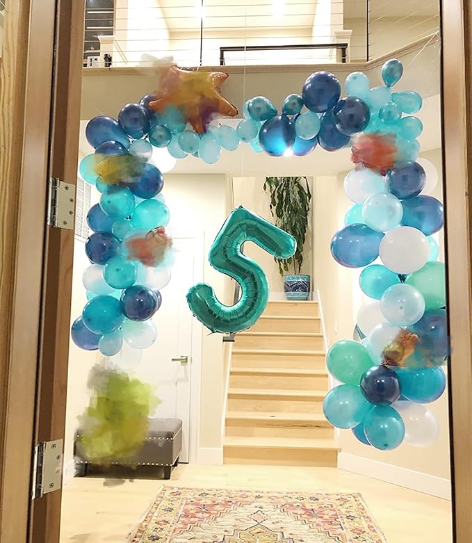 Balloons Number 5, Blue Green Balloon Numbers for Girls Boys Happy Birthday Decorations, 40 Inch Balloon for 5, 15, 25, 2025 Graduation Wedding Anniversaries Party