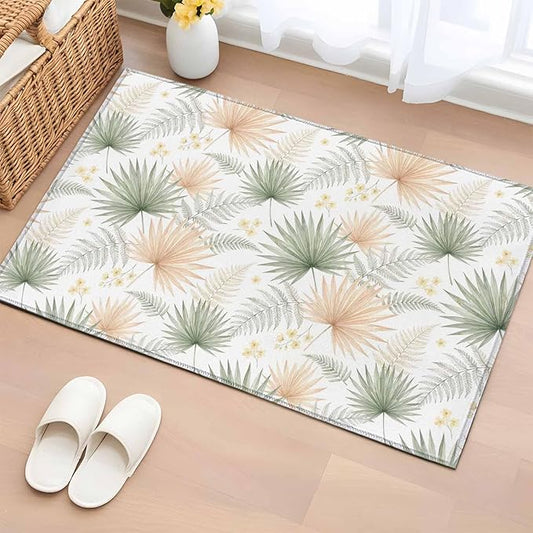 Area Rug 2x3ft, Boho Tropical Palm Washable Rugs for Living Room Bedroom, Watercolor Seamless Background Soft Non-Slip Area Rugs Rectangle Floor Carpet for Dining Room