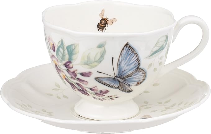 Lenox Porcelain Meadow Cup and Saucer, 1.3 LB, Blue Butterfly (Pack of 12)