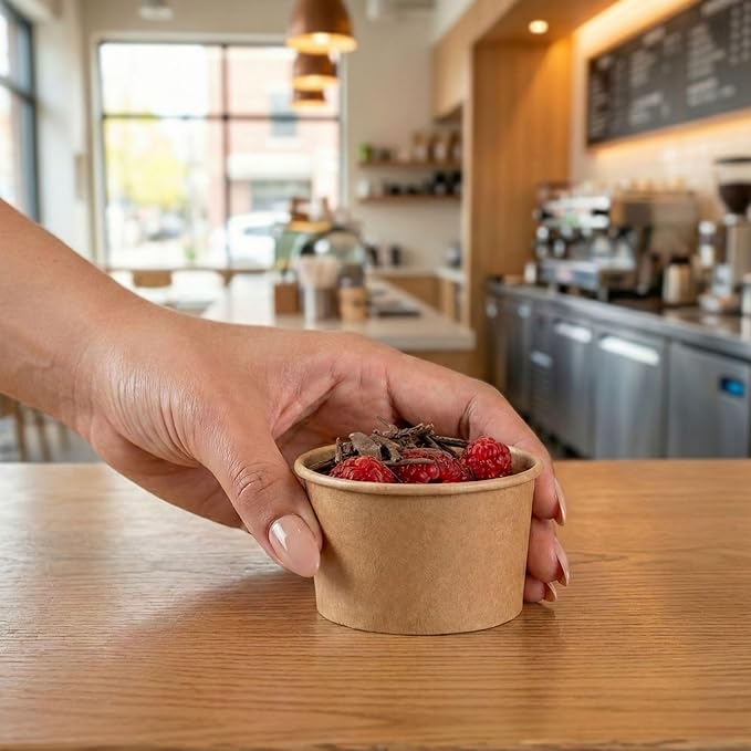Restaurantware Kraft 200 Count To Go Cup Disposable 3 x 3 x 1.8 Inches Paper Mini Cup Grease-Resistant Cup Recyclable Durable Design