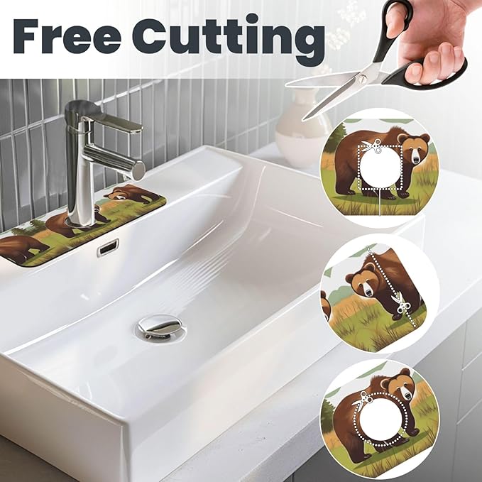 Brown Bear Walking Printed Faucet Absorbent mat, Suitable for bathrooms, Kitchens, and Other Sink Areas.