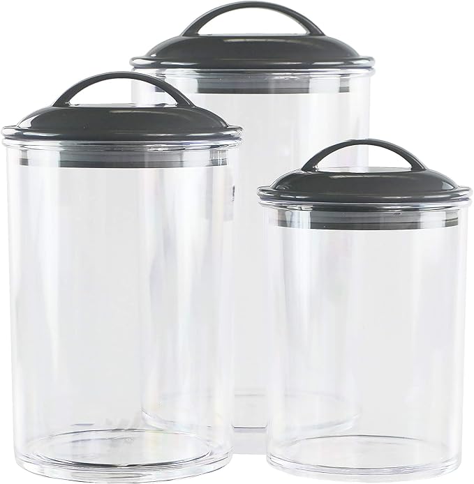 Food Storage Containers, BPA Free Airtight Canisters for Cereal, Pasta, Sugar, Coffee, Flour, Cookies, Loose Tea, for Kitchen Organization by Reston Lloyd, Set of 3, Charcoal Gray