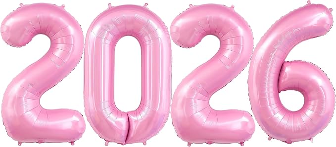 2026 Pastel Pink Balloons, 40" Large Pastel Pink 2026 Balloons Helium Mylar Foil Balloons for 2026 New Year Christmas Graduation Party Decoration