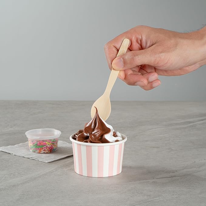 Coppetta 3-Ounce Dessert Cups, 200 Disposable Ice Cream Cups - Lids Sold Separately, Striped, Pink And White Paper FroYo Bowls, For Hot And Cold Foods, Perfect For Gelato Or Mousse - Restaurantware