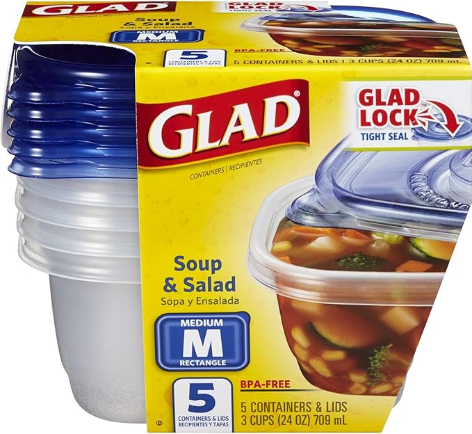 Glad Food Storage Containers - Soup and Salad Container - 24 Ounce - 5 Containers