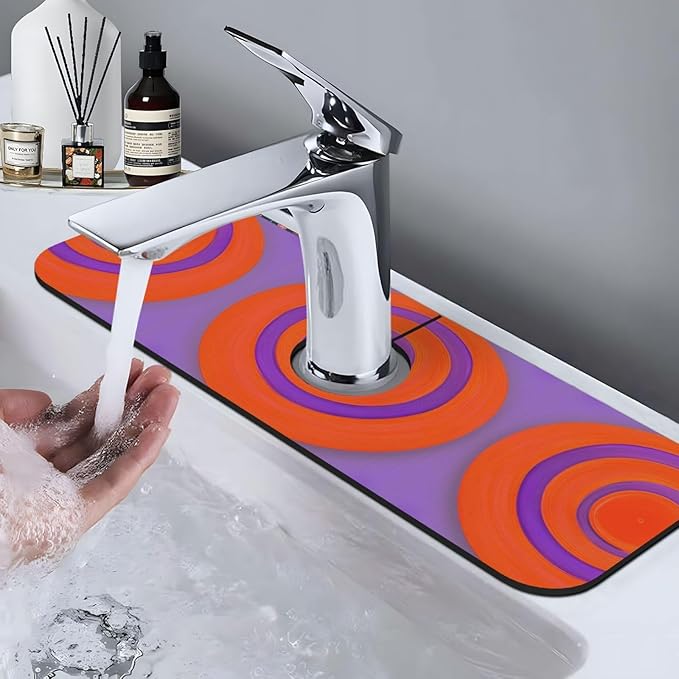 Orange circle centre Printed faucet absorbent mat, suitable for bathrooms, kitchens, and other sink areas.