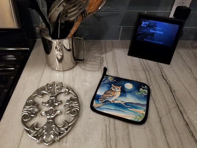 Caroline's Treasures Owl Perched in Coastal Tree Pair of Pot Holders Kitchen Heat Resistant Pot Holders Sets Oven Hot Pads for Cooking Baking BBQ, 7 1/2 x 7 1/2