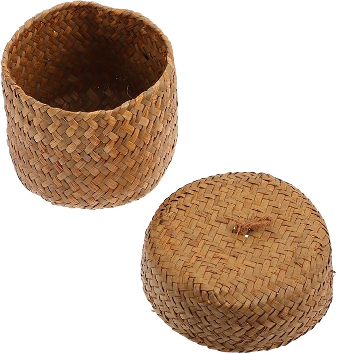 Cabilock 2pcs Handmade Woven Storage Basket Mini Seagrass Flower Packing Box for Sundries Home Decor and Gifting Attractive Natural Design for Organizing and Displaying