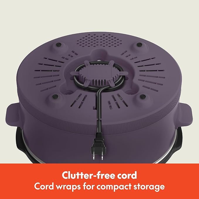 bella 6.0 Qt Programmable Slow Cooker, Ceramic Nonstick Coating, Adjustable Temperature & Cooking Times, Dishwasher Safe Stoneware Pot & Tempered Glass Lid, Tangle Free Cord Wrap, Plum