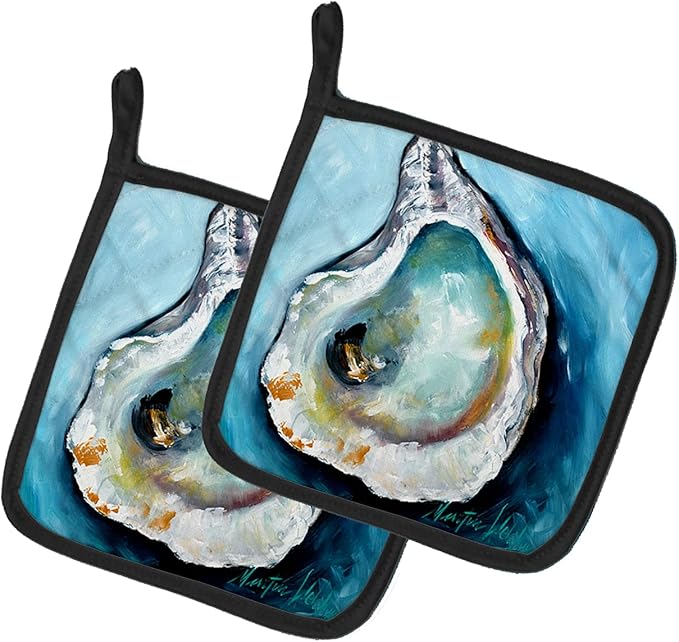 Caroline's Treasures MW1332PTHD Oyster J Mac Pair of Pot Holders Kitchen Heat Resistant Pot Holders Sets Oven Hot Pads for Cooking Baking BBQ, 7 1/2 x 7 1/2