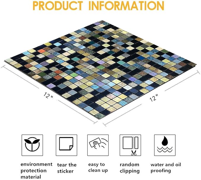 10 Sheets Peel and Stick Backsplash Tile, Self-Adhesive Mosaic Tile, Stick on Kitchen, Bathroom Vanities, Fireplace Décor, Laundry Table (10, Mixed Green and Blue)