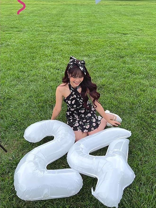 2 Numbers Balloon 40 Inch White Two Balloon Number Birthday Decor, 2nd 12 21st Party Celebration Decorations Graduations Wedding Baby Shower