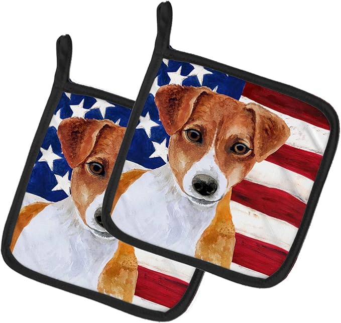 Caroline's Treasures BB9689PTHD Jack Russell Terrier Patriotic Pair of Pot Holders Kitchen Heat Resistant Pot Holders Sets Oven Hot Pads for Cooking Baking BBQ, 7 1/2 x 7 1/2