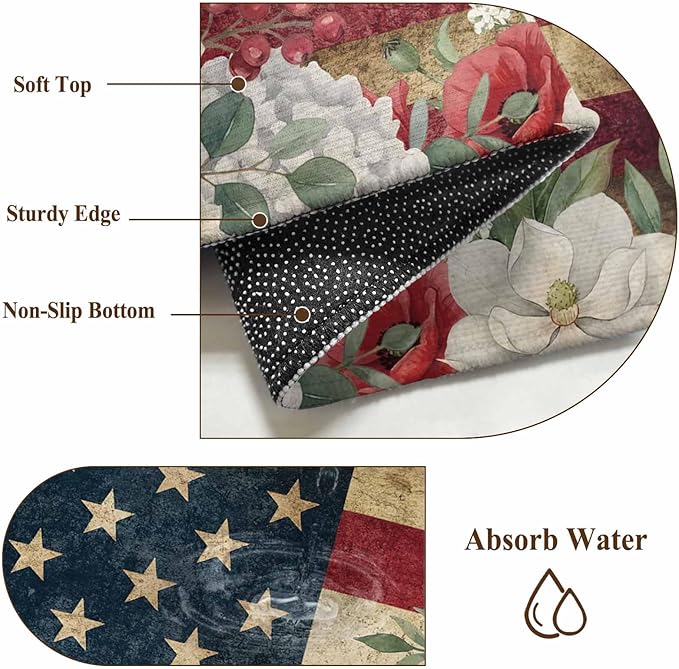 Area Rug 2x3ft, Independence Day 250th Anniversary Washable Rugs for Living Room Bedroom, Vintage USA Flag Floral Soft Non-Slip Area Rugs Rectangle Floor Carpet for Dining Room