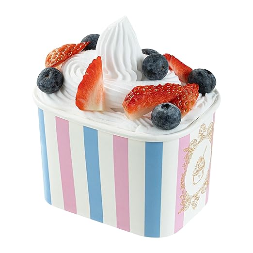 Restaurantware Paper Cups 50 Count 12 Ounce Square Disposable Ice Cream Containers, Leak-Resistant Paper Dessert To Go Cups, Hot And Cold Food, Durable Pink And Blue Stripe Design