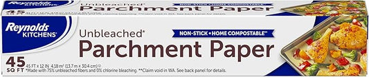 Reynolds Kitchens Unbleached Parchment Paper Roll,Non Stick Parchment Paper for Cooking and Baking,Oven Safe up to 425 Degrees,Chlorine-Free,45 Feet x 12 Inches,45 Total Sq. Ft.,(Pack of 12)