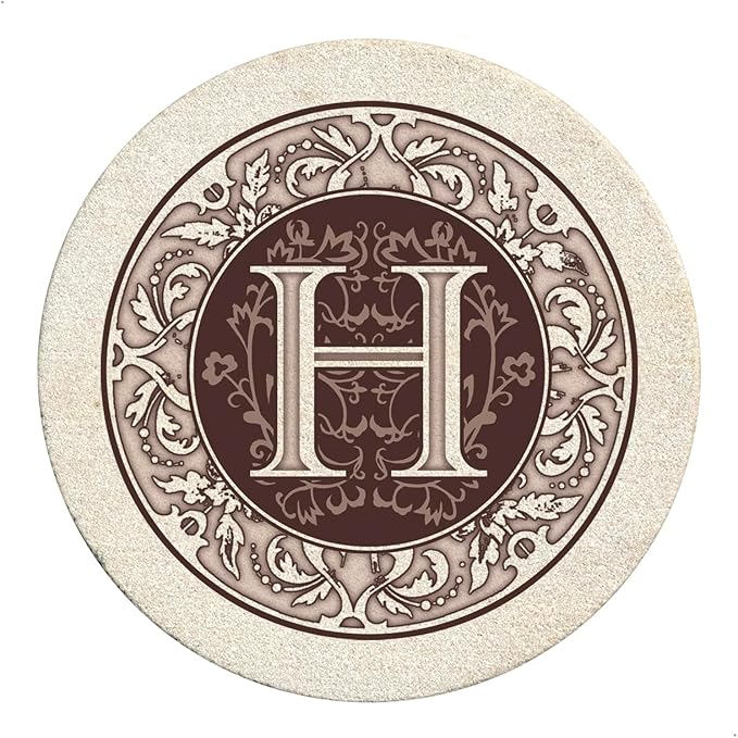 Thirstystone Monogram Letter “H” 4 Pack Sandstone Coasters Manufactured in The USA Decorative Absorbent Easily Wipes Clean