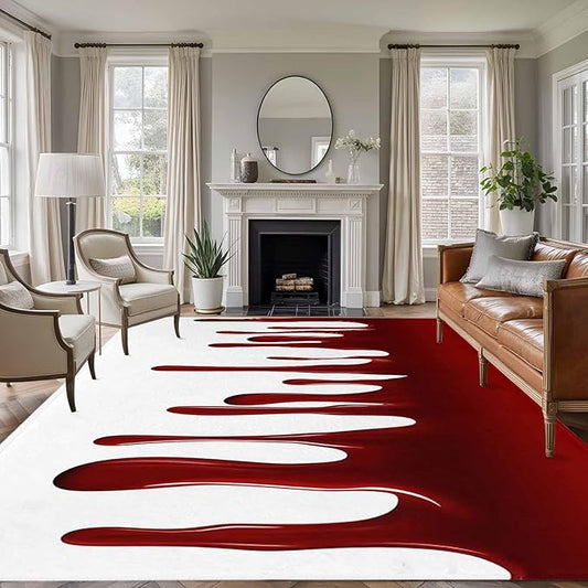 Area Rug 9x12ft, Halloween Pattern Washable Rugs for Living Room Bedroom Rectangle Floor Carpet, Horror Red Fluid Style Soft Non-Slip Area Rugs for Dining Room