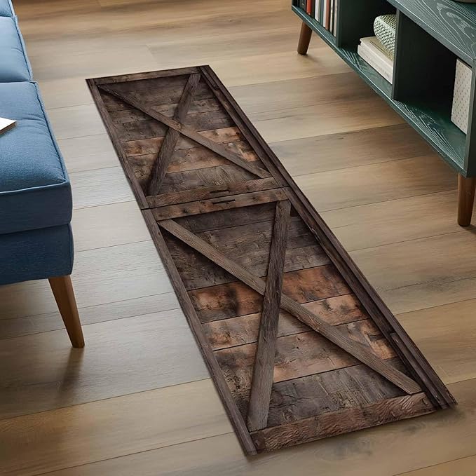 Runner Rug for Bedroom Hallway, Vintage Farmhouse Barn Kitchen Runner Rugs Area Rug 2x6ft, Country Wooden Plank Washable Soft Floor Carpet for Entryway Stair