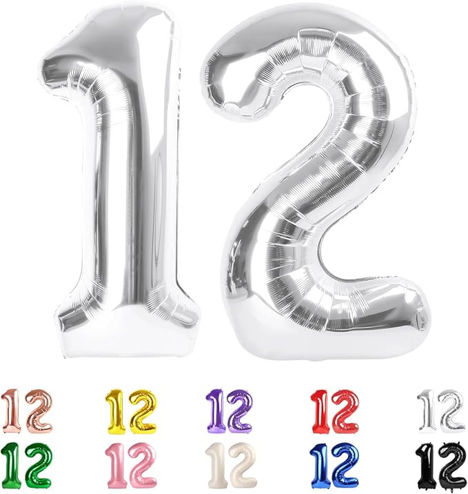 12 Balloons Number, 21 Balloons, 12th Silver Party Decorations 40 In Big 21st for Girl Boys Engagement, Wedding, Celebration Party, Graduations, Photo Shoot