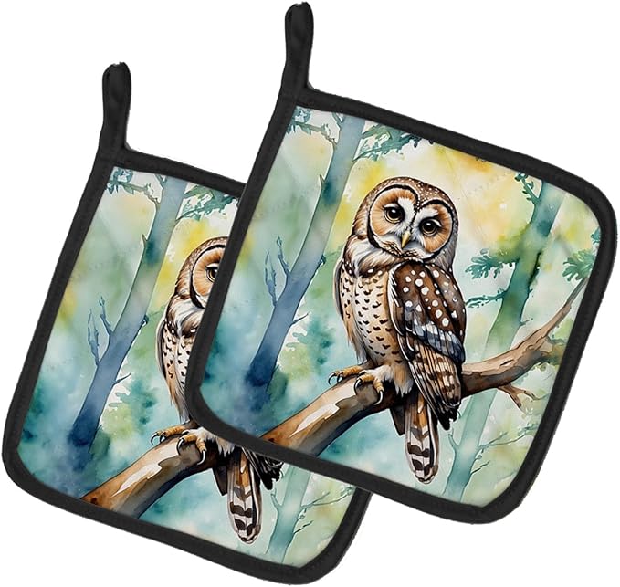 Caroline's Treasures Spotted Owl Pair of Pot Holders Kitchen Heat Resistant Pot Holders Sets Oven Hot Pads for Cooking Baking BBQ, 7 1/2 x 7 1/2