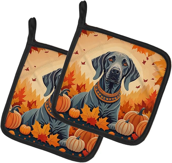 Caroline's Treasures DAC1078PTHD Weimaraner Fall Pair of Pot Holders Kitchen Heat Resistant Pot Holders Sets Oven Hot Pads for Cooking Baking BBQ, 7 1/2 x 7 1/2