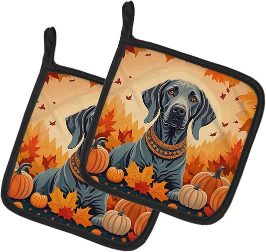 Caroline's Treasures DAC1078PTHD Weimaraner Fall Pair of Pot Holders Kitchen Heat Resistant Pot Holders Sets Oven Hot Pads for Cooking Baking BBQ, 7 1/2 x 7 1/2
