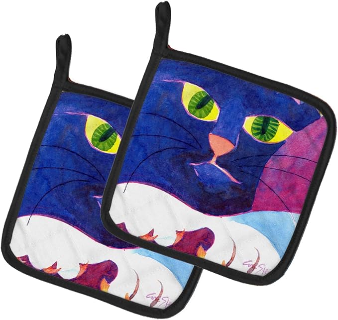 Caroline's Treasures 6138PTHD Big Blue Cat Pair of Pot Holders Kitchen Heat Resistant Pot Holders Sets Oven Hot Pads for Cooking Baking BBQ, 7 1/2 x 7 1/2