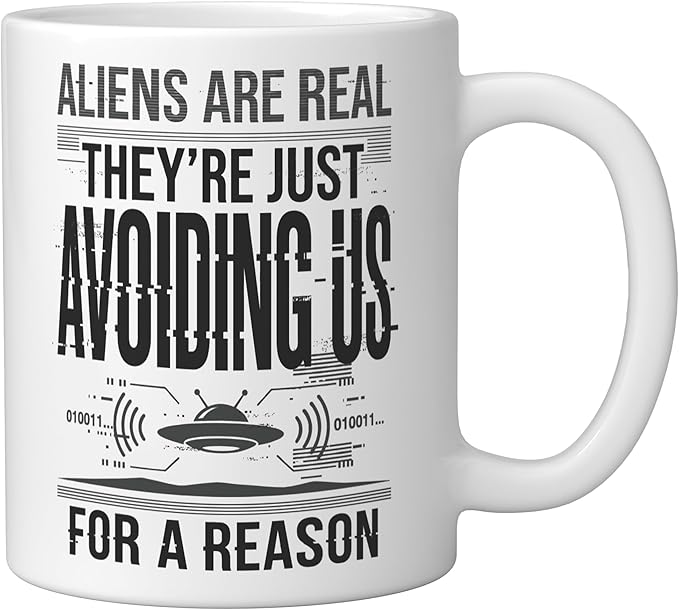 Aliens UFO Space Sci Fi Believer Extraterrestrial Ceramic Mug, White