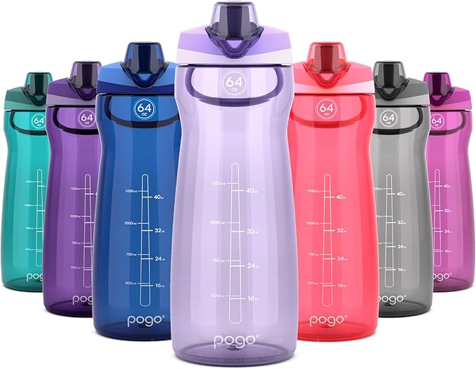 Pogo Plastic Water Bottle with Chug Lid and Carry Handle, Reusable, BPA Free, Dishwasher Safe, Perfect for Travel, School, Outdoors, and Gym | 18oz, 32oz, 40oz, 64oz