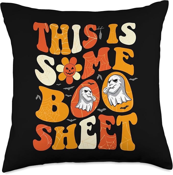 This is Boo Sheet Ghost Retro Halloween Costume men women Throw Pillow